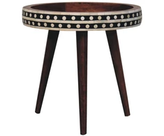 Artisan Furniture Skandinaviško stiliaus raštuotas mango medienos šoninis staliukas, medaus karamelės atspalvio