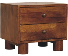 Artisan Furniture Tula mango medienos naktinis staliukas su 2 stalčiais, kaštono atspalvio