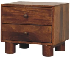 Artisan Furniture Tula mango medienos naktinis staliukas su 2 stalčiais, kaštono atspalvio