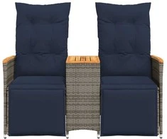 Atlošiama sodo sofa, 2 vietų, su staliuku, pilka, polirotangas