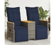 Atlošiama sodo sofa, 2 vietų, su staliuku, pilka, polirotangas