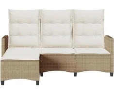 Atlošiama sodo sofa su pagalvėlėmis L formos smėlio spalvos