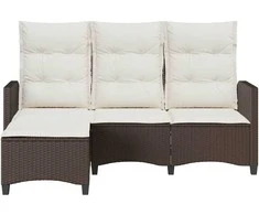 Atlošiama sodo sofa su pagalvėlėmis L formos ruda