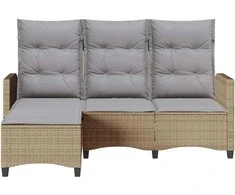 Atlošiama sodo sofa su pagalvėlėmis L formos smėlio spalvos