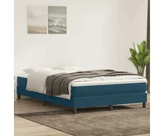Box Spring Lova be čiužinio Tamsiai mėlyna 160x220 cm aksomas