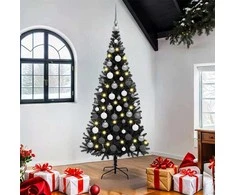 Kalėdų eglutė su 300 LED s stovu Juoda 180 cm PVC