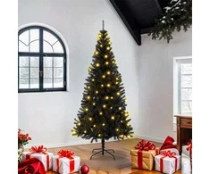 Kalėdų eglutė su 300 LED s stovu Juoda 180 cm PVC