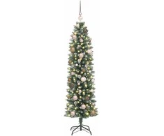 Dirbtinis lieknas Kalėdų medis su 150 LED Žalia ir balta 150 cm