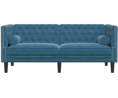 Dvivietė chesterfield sofa su pagalvėlėmis, mėlyna, aksomas