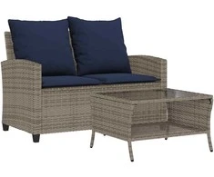 Dvivietė sodo sofa su pagalvėlėmis ir staliuku, pilkos spalvos