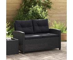 Dvivietė sodo sofa su pagalvėlėmis, juoda, 124cm, poliratanas