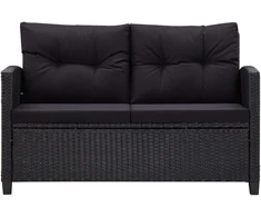 Dvivietė sodo sofa su pagalvėlėmis, juoda, 124cm, poliratanas