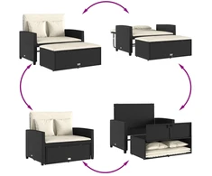 Dvivietė sodo sofa su pagalvėlėmis, juodos spalvos, poliratanas