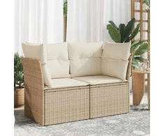 Dvivietė sodo sofa su pagalvėlėmis, smėlio spalvos, poliratanas