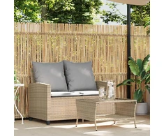 Dvivietė sodo sofa su staliuku ir pagalvėlėmis, smėlio spalvos