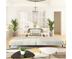 Dvivietė sofa-lova, kreminės spalvos, aksomas