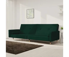 Dvivietė sofa-lova su dvejomis pagalvėmis, žalia, aksomas