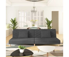 Dvivietė sofa-lova su dvejomis pagalvėmis, pilka, audinys