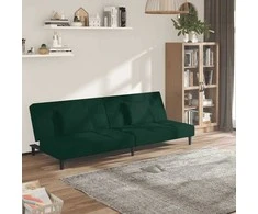 Dvivietė sofa-lova su dvejomis pagalvėmis, žalia, aksomas