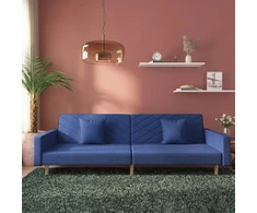 Dvivietė sofa-lova su dvejomis pagalvėmis, mėlyna, audinys