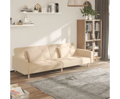 Dvivietė sofa-lova su dvejomis pagalvėmis, kreminė, audinys