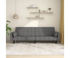 Dvivietė sofa-lova su dvejomis pagalvėmis, pilka, audinys