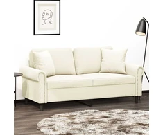 Dvivietė sofa su pagalvėlėmis, kreminės spalvos, 140cm, aksomas