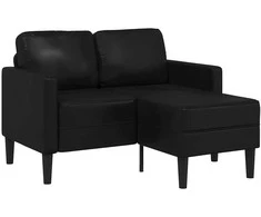 Dvivietė sofa su šezlongu, L formos, juoda, 125 cm, dirbtinė oda