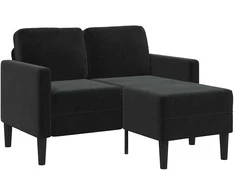 Dvivietė sofa su šezlongu, L formos, juoda, 125 cm, aksominis