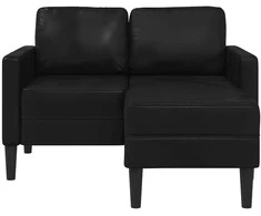 Dvivietė sofa su šezlongu, L formos, juoda, 125 cm, dirbtinė oda