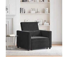 Fotelis Ištraukiamas sofa-lova vienvietis su ratais Juoda Aksomas