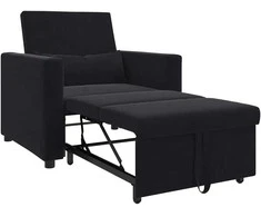 Fotelis Ištraukiamas sofa-lova vienvietis su ratais Juoda Aksomas