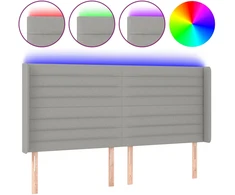 Galvūgalis su LED, šviesiai pilkas, 203x16x118/128cm, audinys