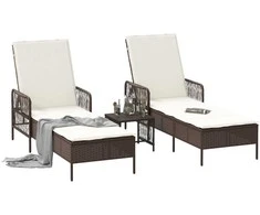 Saulės gultas 3 pcs Ruda ir Kremavimo Balta 200 x 55 x 92 cm