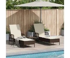 Saulės gultas 3 pcs Ruda ir Kremavimo Balta 200 x 55 x 92 cm