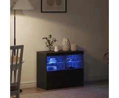 LED Bufetas Juoda 81 x 37 x 66,5 cm Apdirbta mediena