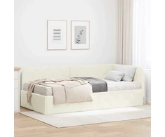 Lova Kampinė lovos konstrukcija Kreminė 100 x 200 cm Aksomas
