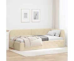 Lova Kampinė lovos konstrukcija Kreminė 100 x 200 cm audinys