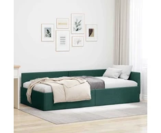 Lova Kampinė lovos konstrukcija Tamsiai žalia 90 cm x 190 cm audinys