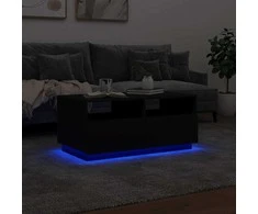 Kavos staliukas su LED lemputėmis, juodos spalvos, 90x49x40cm