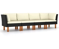 Keturvietė sodo sofa su pagalvėlėmis, juoda, poliratanas
