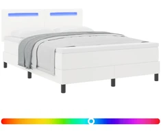 Kiemas lova su LED juostelėmis Balta 160 x 200 cm Dirbtinė oda