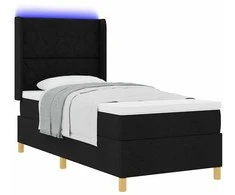 Kiemas lova su LED juostelėmis Juoda 100 x 200 cm audinys