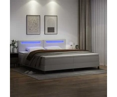 Kiemas lova su čiužiniu su LED Balta 200 x 200 cm Dirbtinė oda