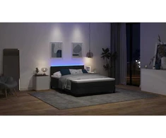 Kiemas lova su čiužiniu su LED Juoda 140 x 190 cm audinys