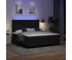 Kiemas lova su čiužiniu su LED Juoda 180 x 200 cm audinys