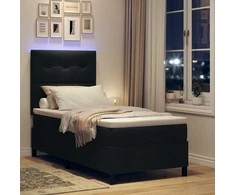 Kiemas lova su čiužiniu su LED Juoda 90 x 190 cm audinys
