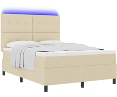 Kiemas lova su LED juostelėmis Kreminė 140 x 190 cm audinys