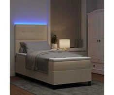 Kiemas lova su čiužiniu su LED Kreminė 90 x 190 cm audinys
