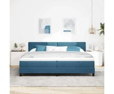 Kiemas lova su čiužiniu Tamsiai mėlyna 200 x 200 cm Aksomas